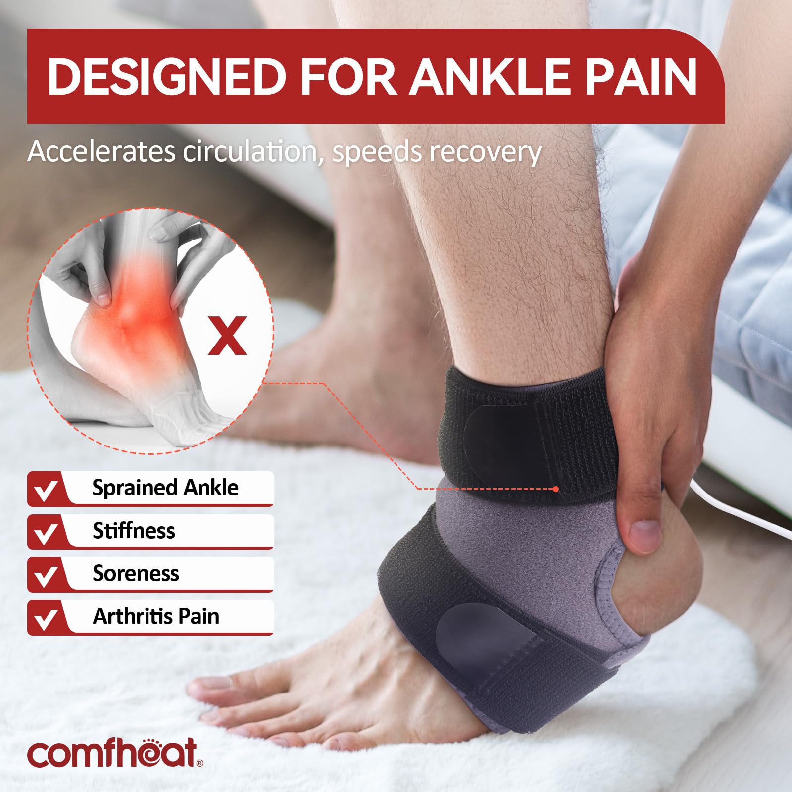 Ajuste de velcro cómodo para tobillo con Comfheat