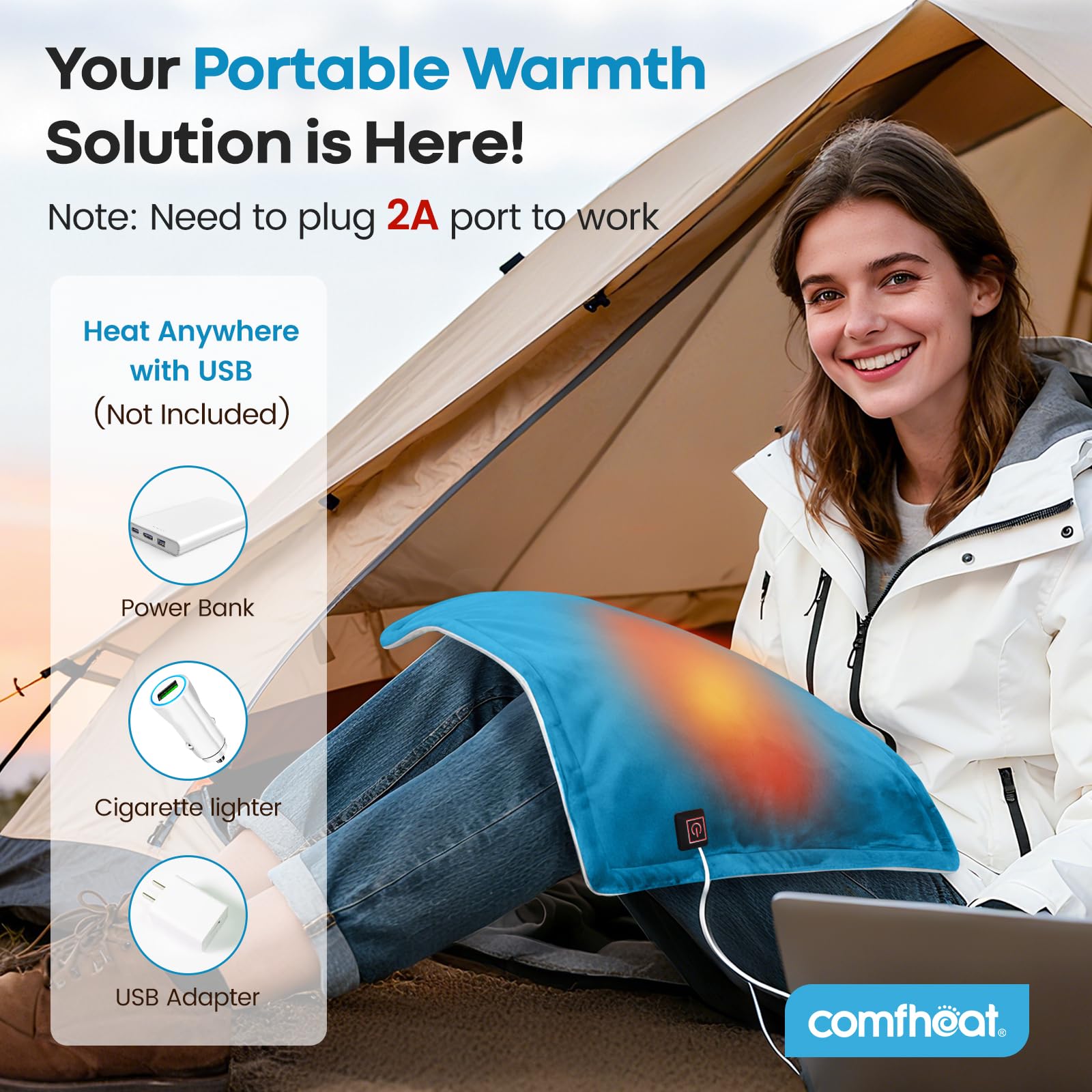 Comfheat almohadilla USB para viaje: calor cómodo en cualquier lugar