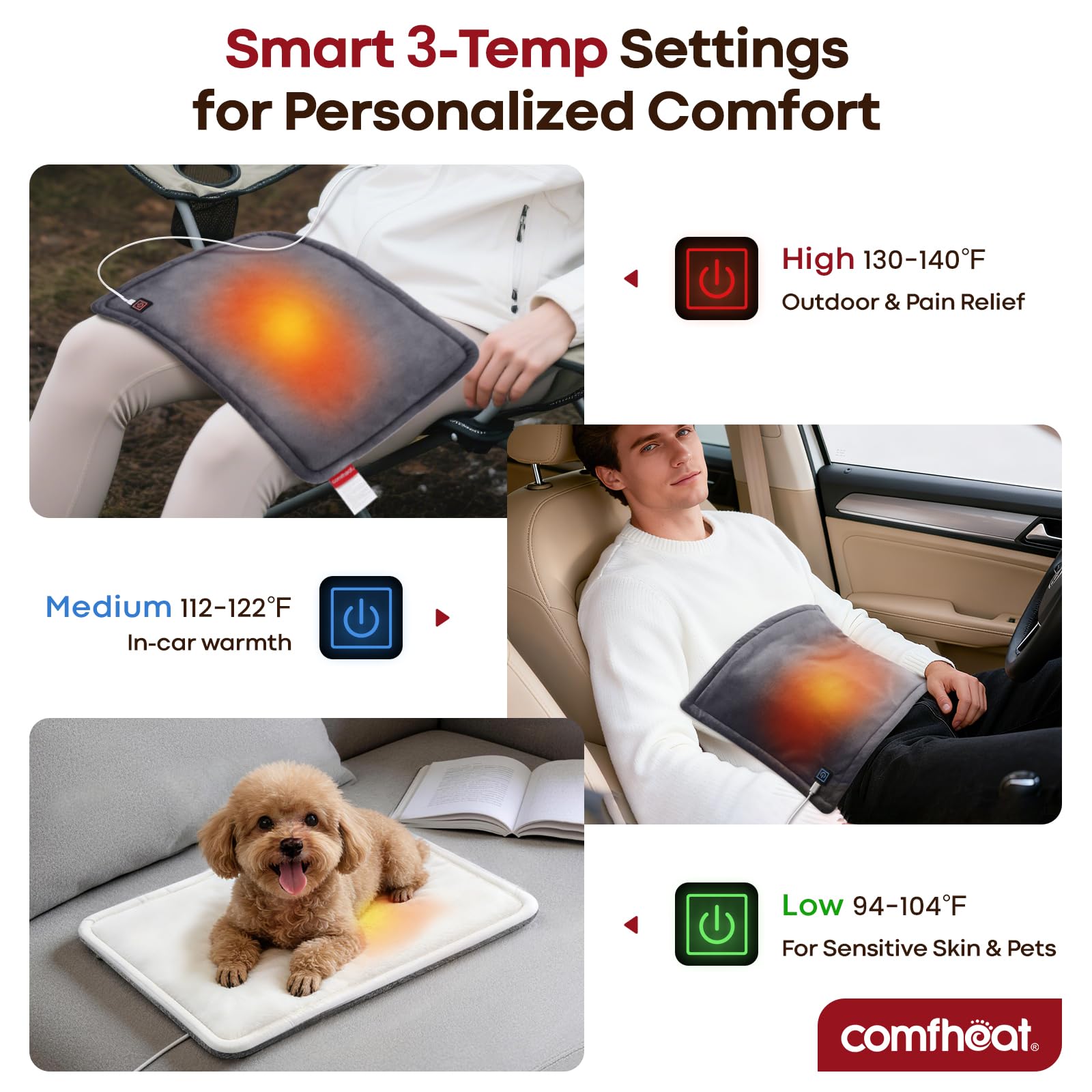 Diseño gris portátil de Comfheat, perfecto para uso diario y aventuras.
