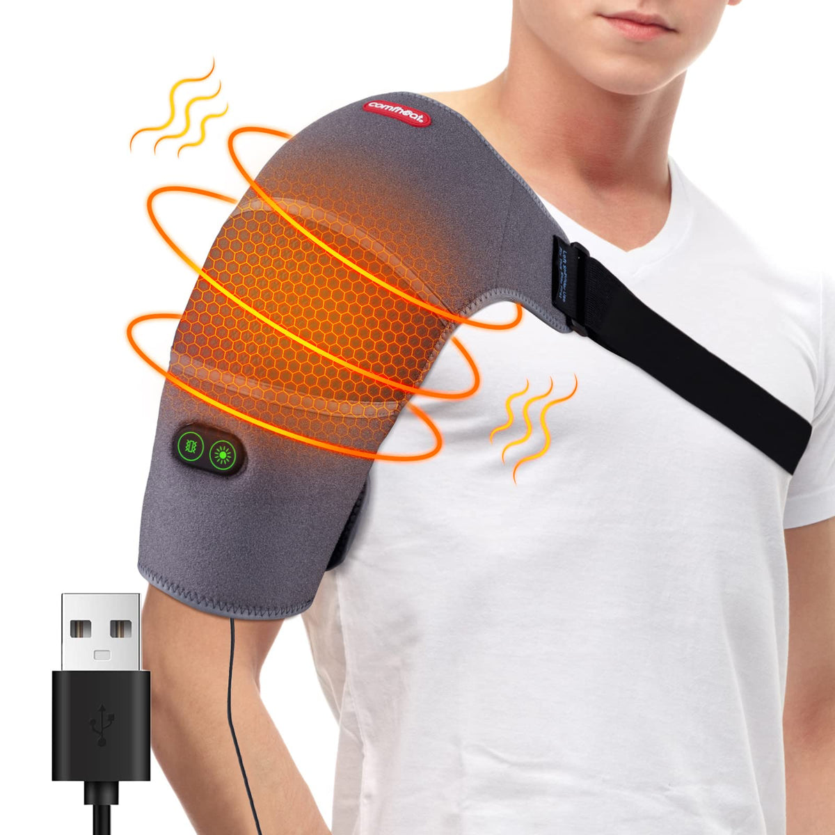 Comfheat almohadilla calor hombro con masaje suave para tensión.