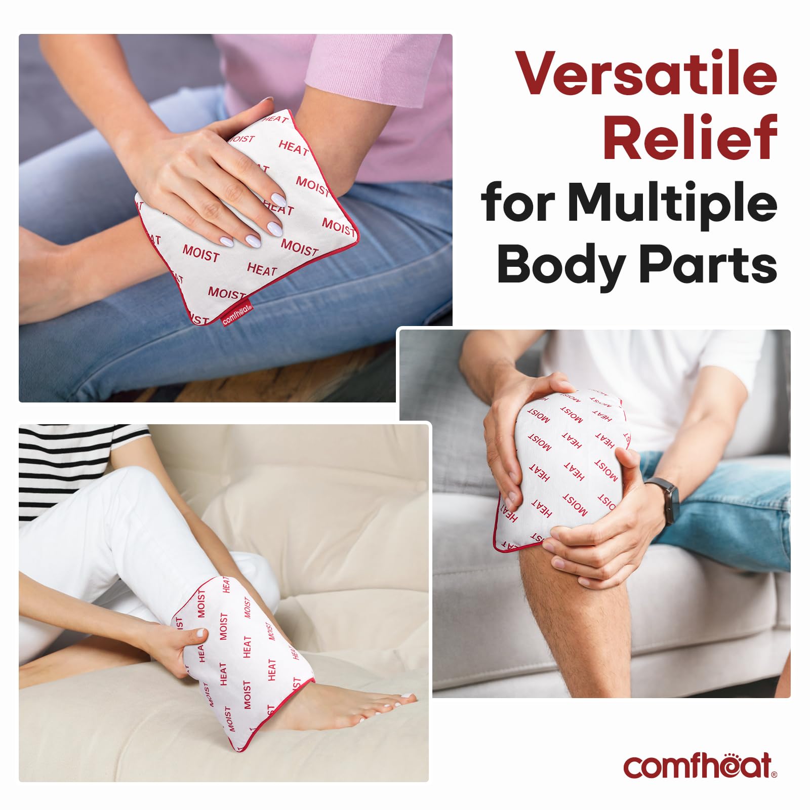 Comfheat: uso en cuello y hombros para descongestionar tensión y promover comodidad.