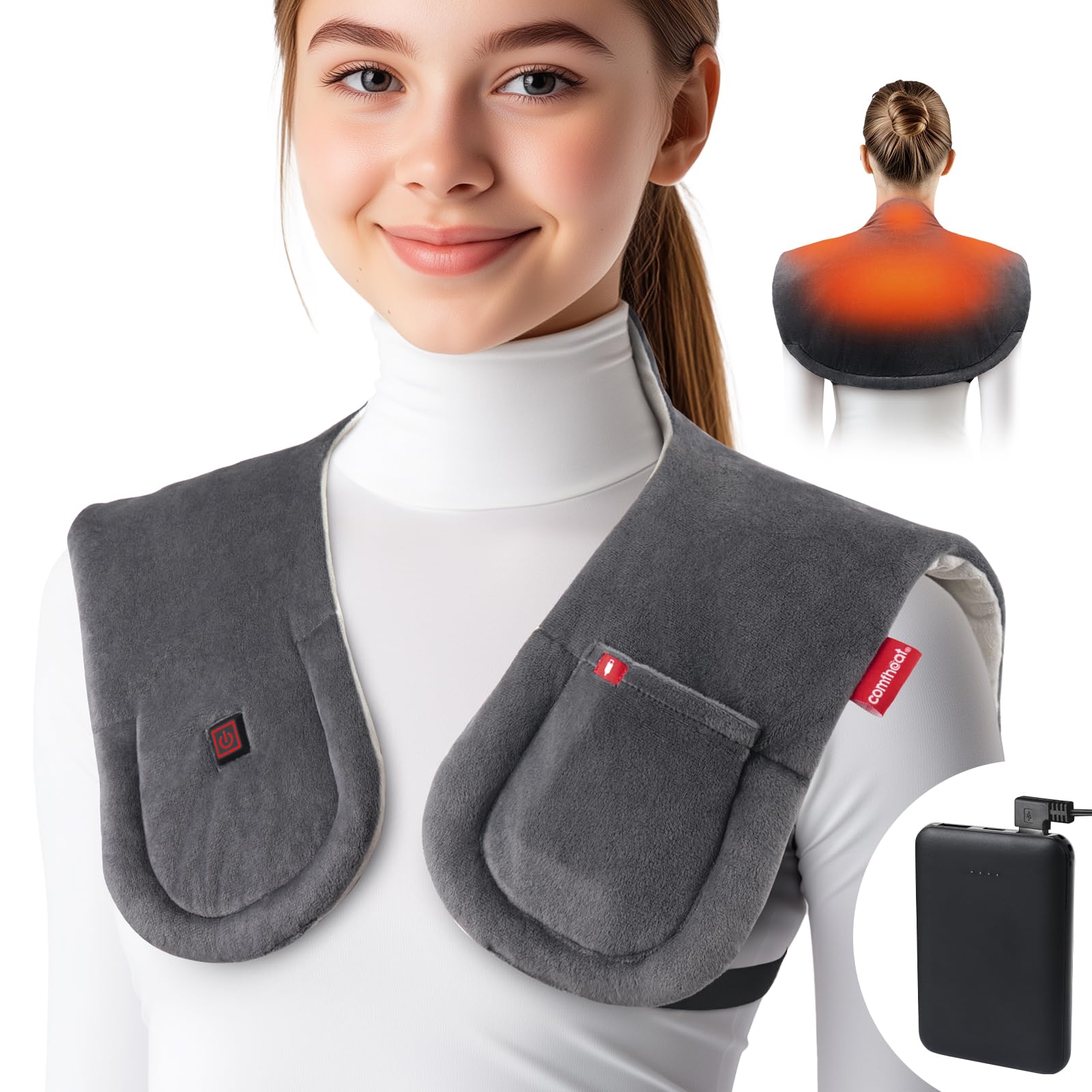 Comfheat cojin termico inalámbrico para cuello y hombros con calor suave