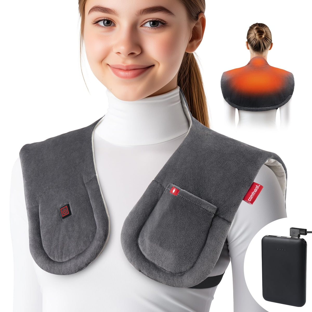 Comfheat cojin termico inalámbrico para cuello y hombros con calor suave