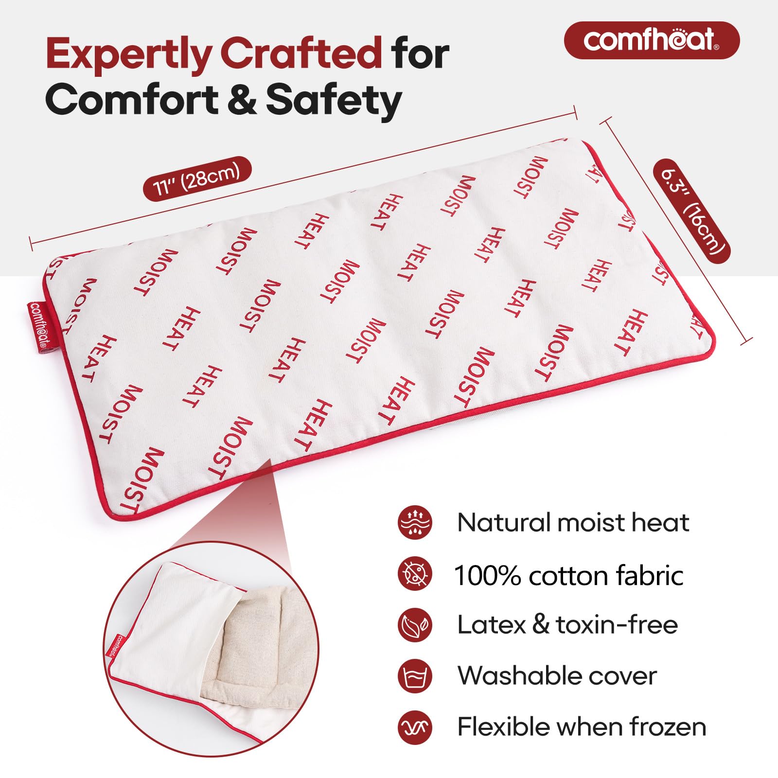 Comfheat: compresa caliente humedecida con lavanda para relajación y alivio localizada.