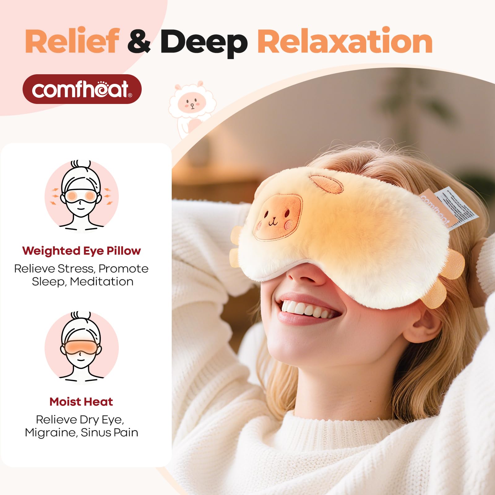Comfheat: cubierta-desmontable-almohada-ojos facilita limpieza