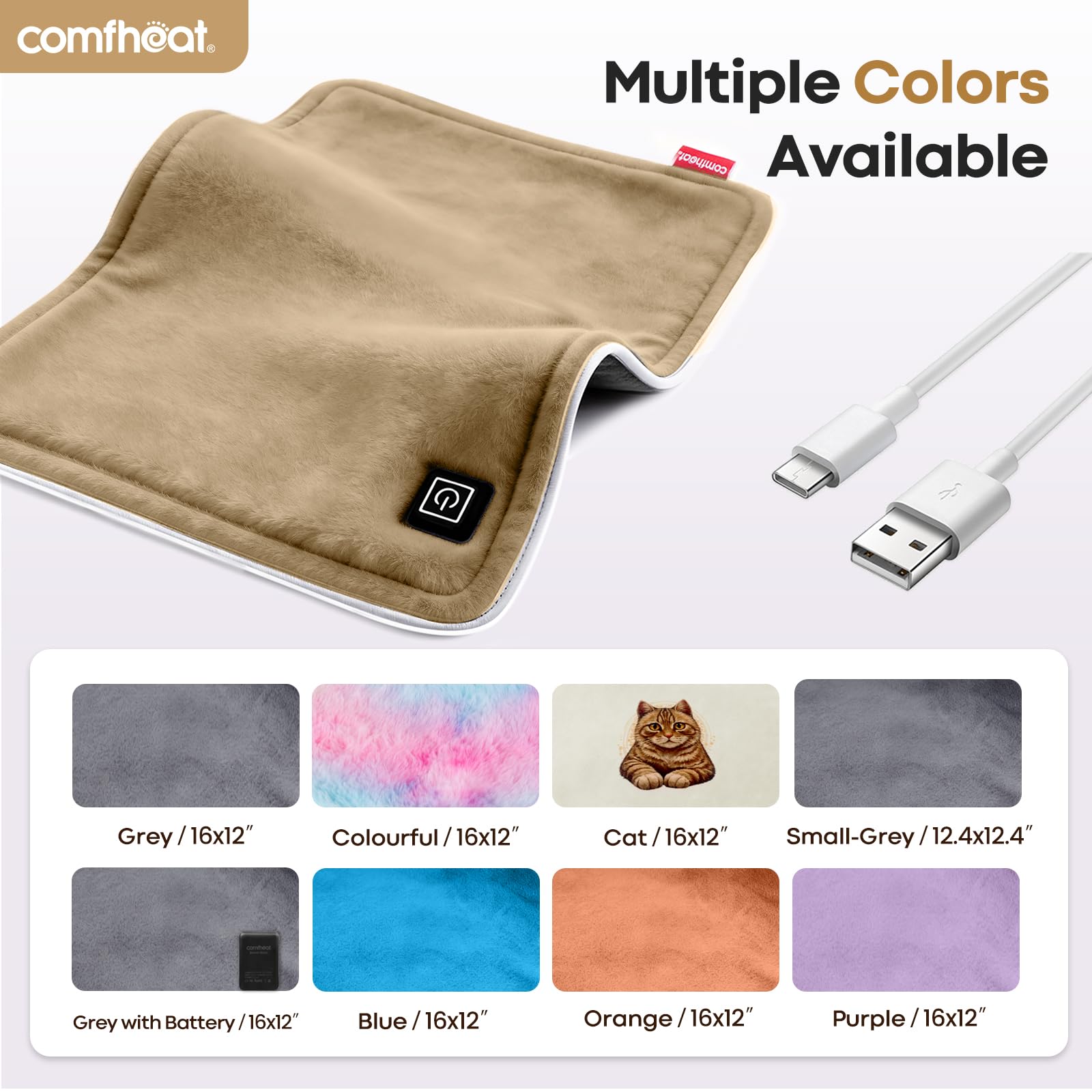 Diseño color caqui de Comfheat, cómodo y discreto para uso diario.
