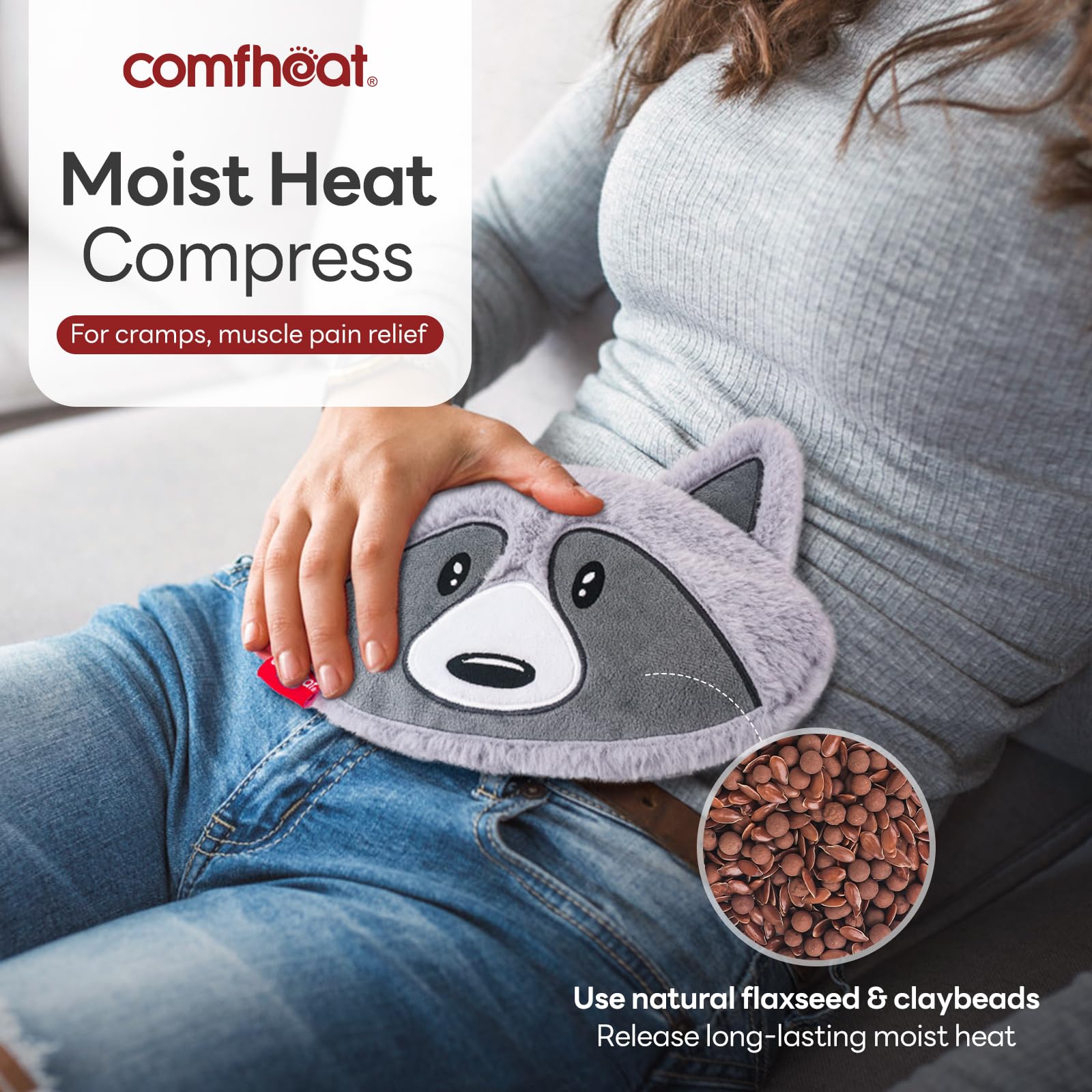 Comfheat mapache relleno de linaza natural mantiene calor suave