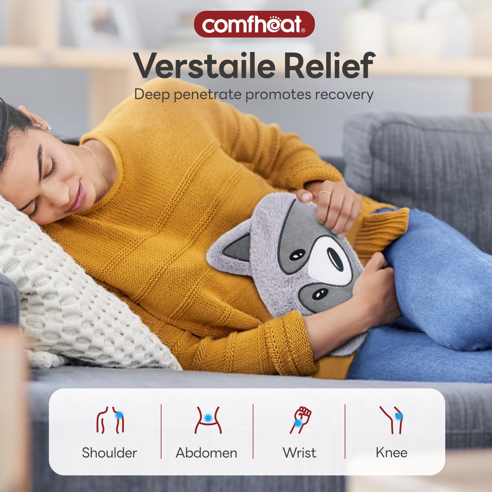 Comfheat mapache uso en hombros y cuello para relajación de tensiones