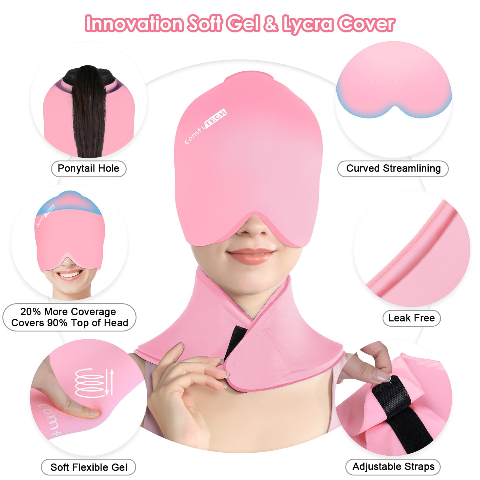 Diseño exclusivo de ComfiTECH para cabeza y cuello, forma adaptable.