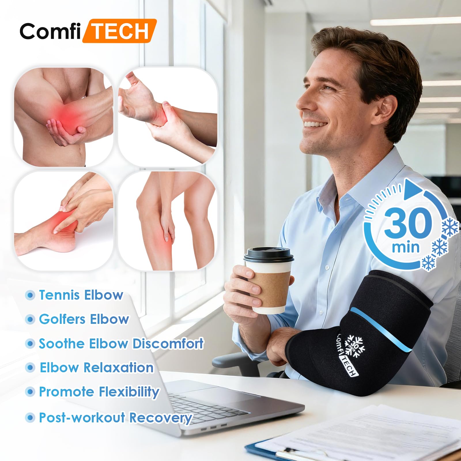 ComfiTECH manga-elastica-codo, ajuste cómodo durante la relajación muscular.