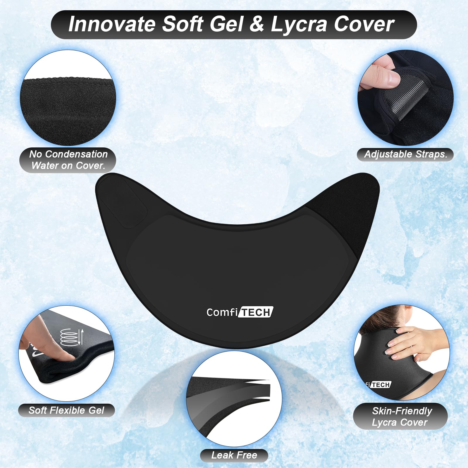 ComfiTECH cuello gel frío con correa elástica para mantenerlo en su lugar.