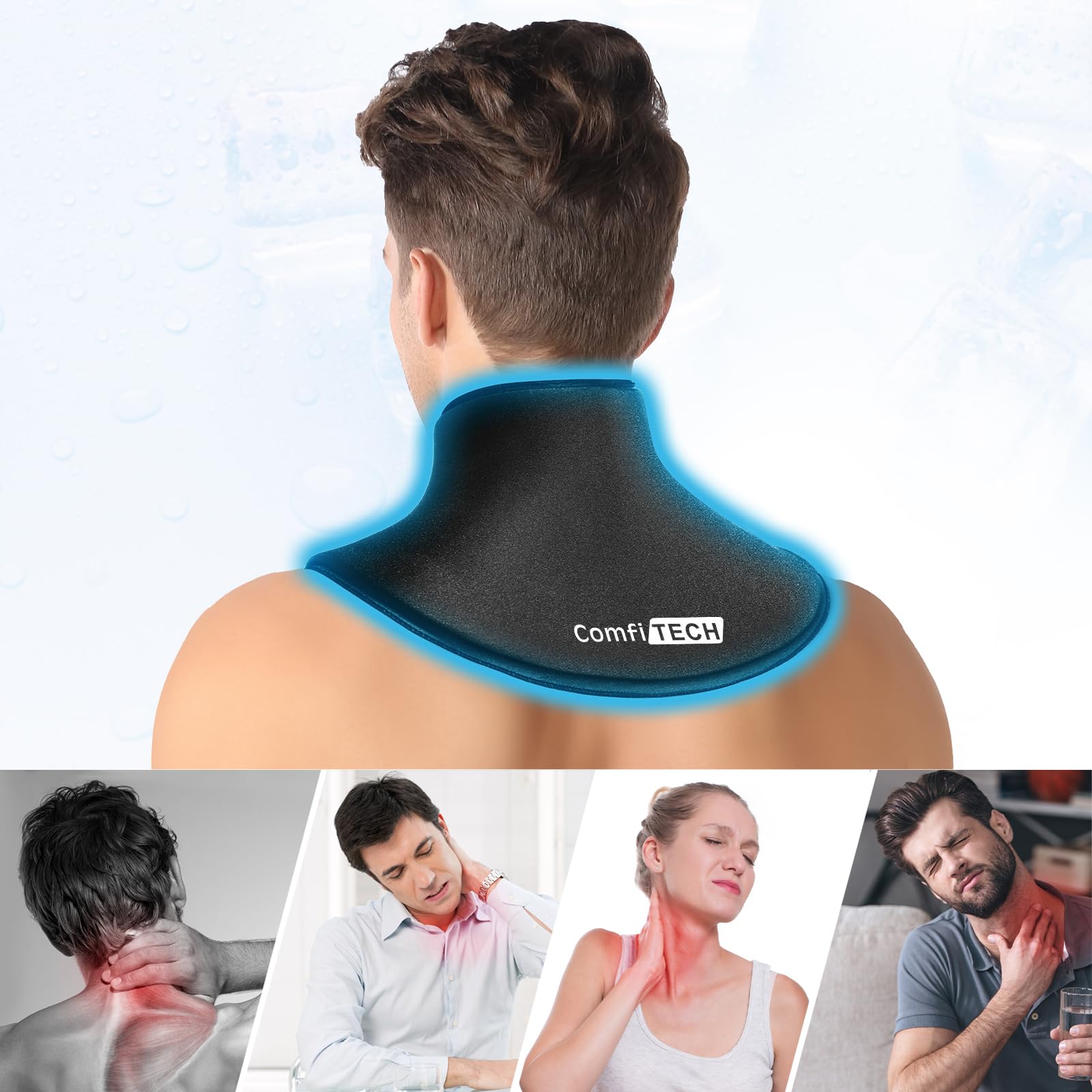 ComfiTECH cuello gel frío flexible al abrirse acorde a la forma del cuello.
