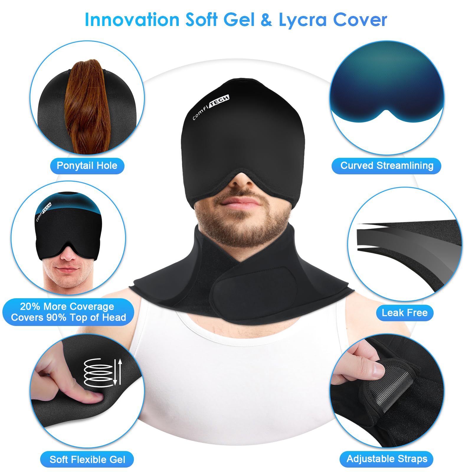 Diseño ergonómico de ComfiTECH para cabeza y cuello, adaptabilidad en reposo.