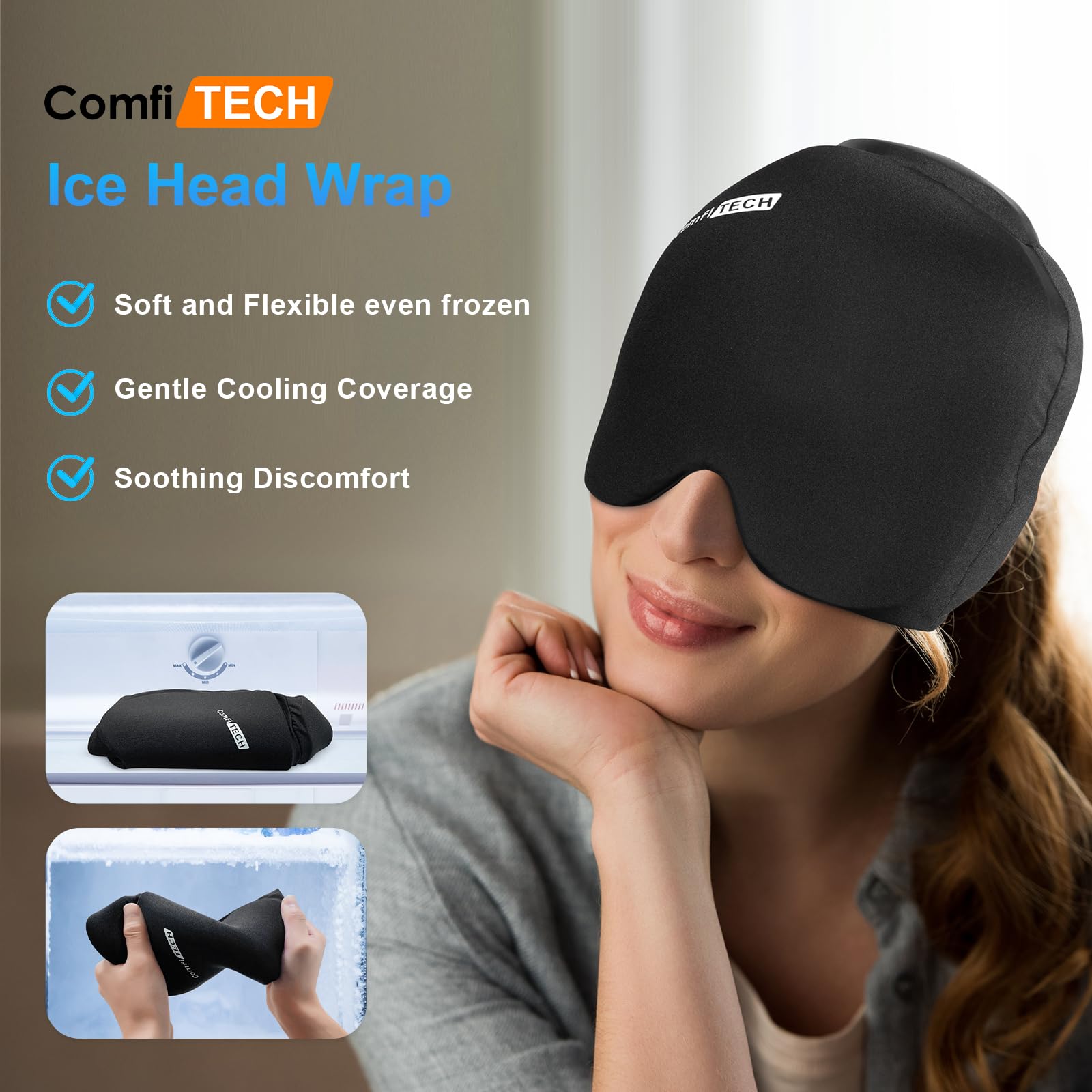 Gorro de gel frío adaptable de ComfiTECH, gel flexible que se mantiene adaptable incluso congelado