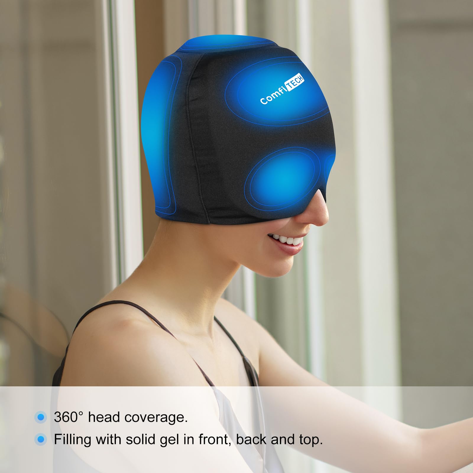 Gorro frío ComfiTECH con gel dinámico y adaptable que se ajusta perfectamente a la cabeza