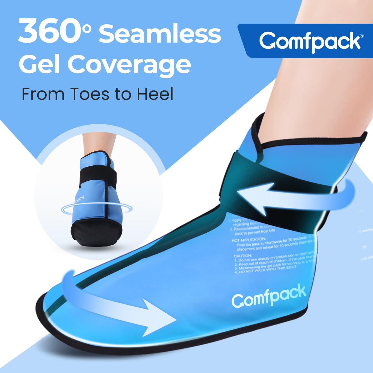 Comfpack bota fría con apertura frontal y trasera facilita ponérsela incluso con hinchazón.