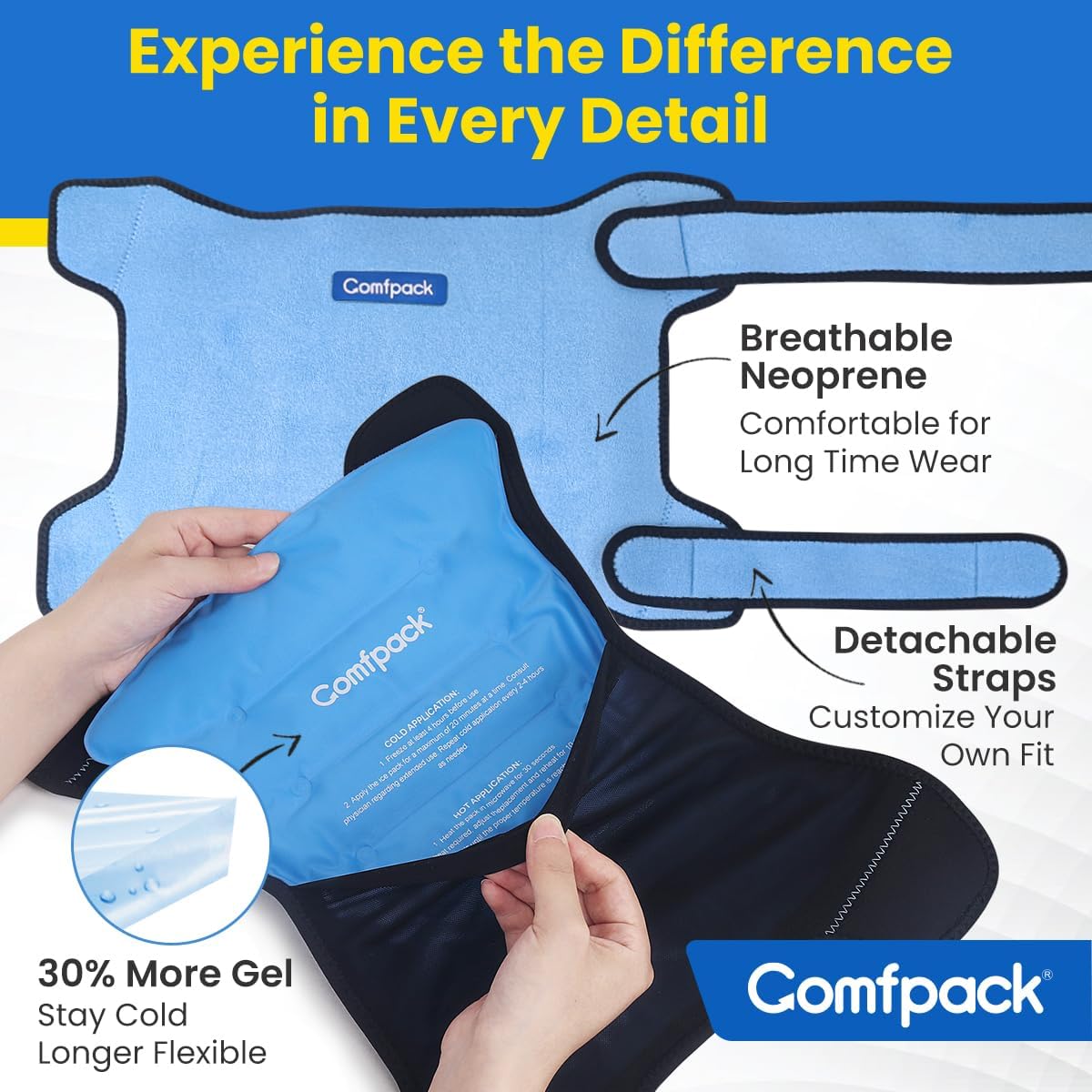 Comfpack conjunto-gel-cadera: terapia fría o caliente para inflamación.