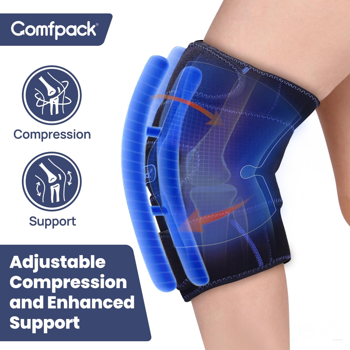 Comfpack gel desmontable 360: terapia para frente y detrás de la rodilla.