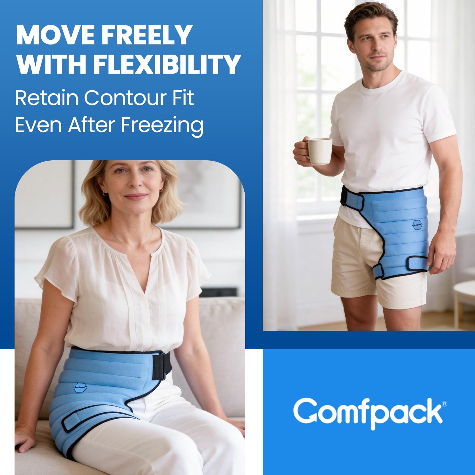 Comfpack hielo cadera cobertura uniforme para enfriamiento.