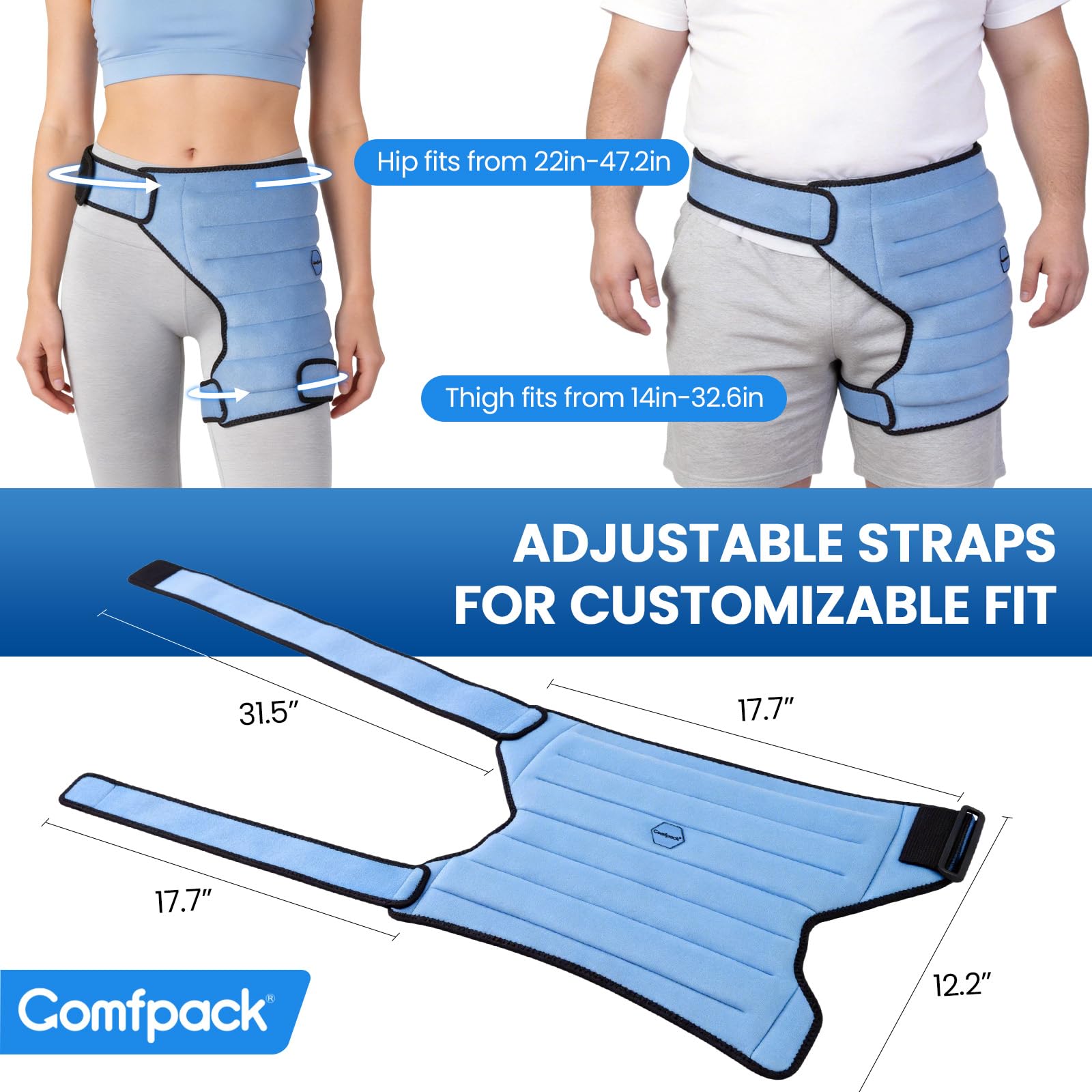 Comfpack hielo cadera diseño flexible se adapta al contorno de la cadera.