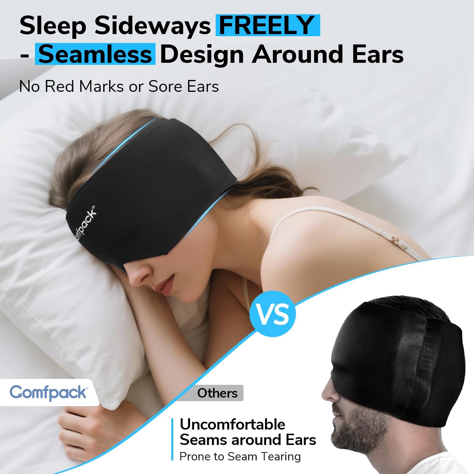 Comfpack ice-cap gel-detail emphasizes long-lasting cooling.