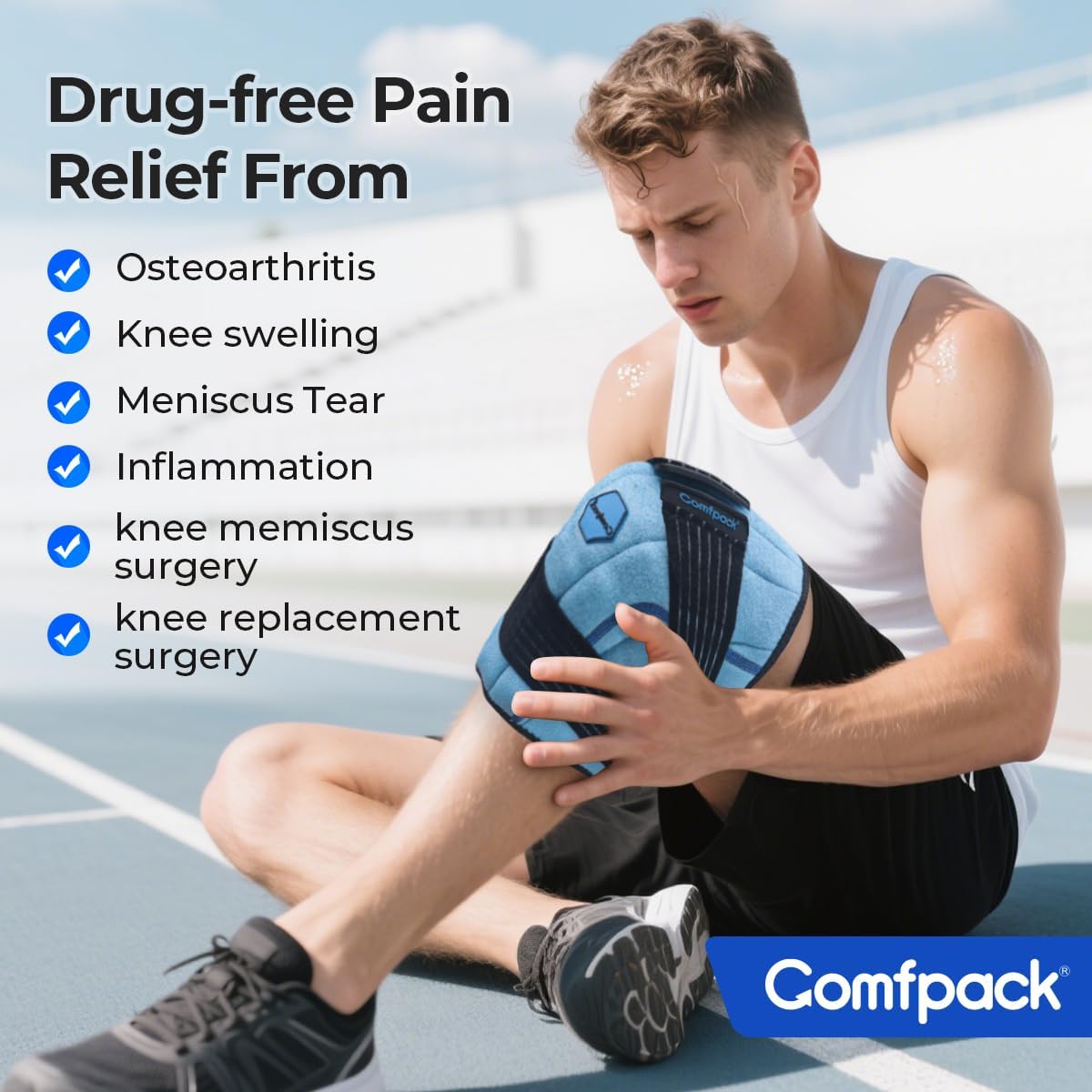 Comfpack: diseño flexible que se adapta a la rodilla para mayor comodidad.