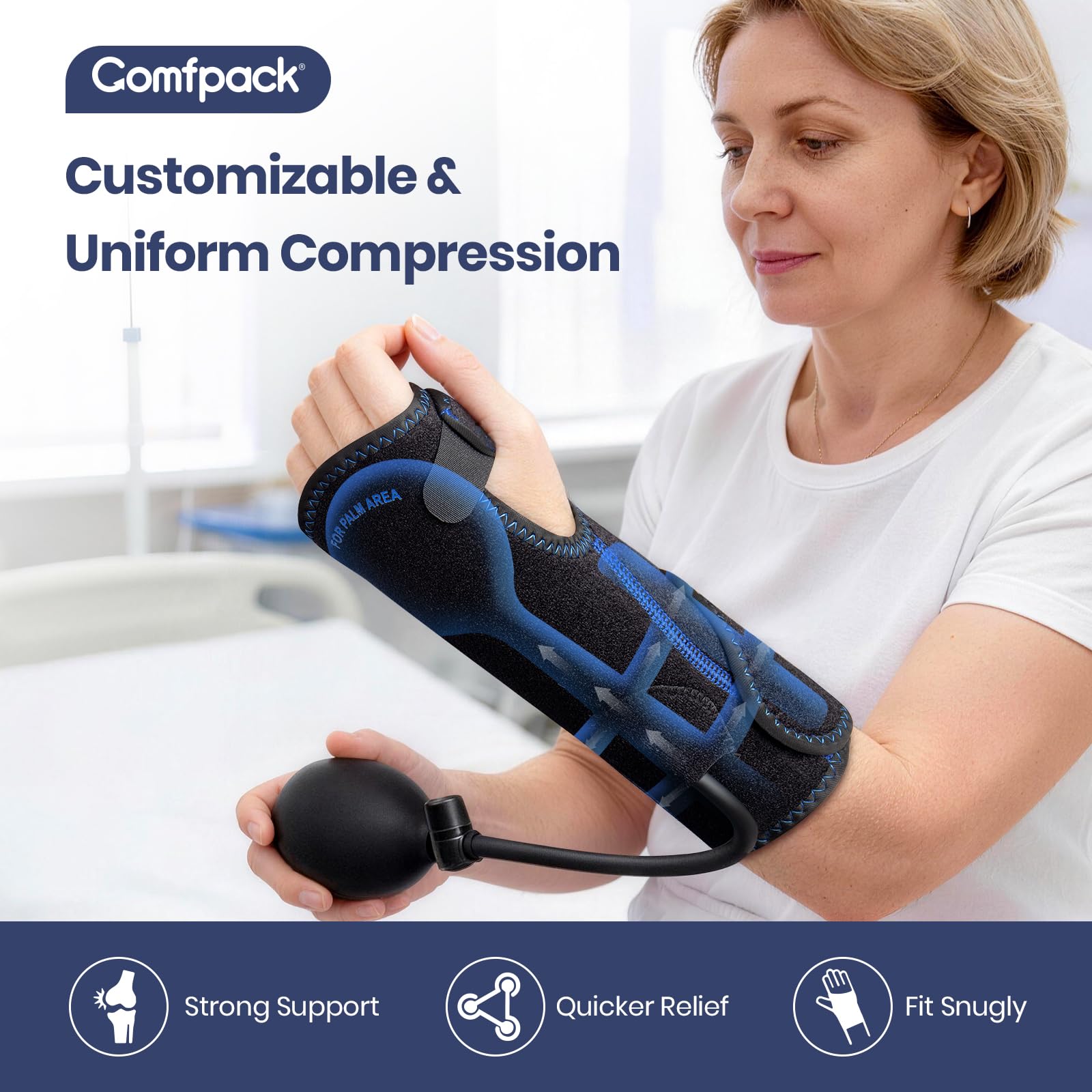 Comfpack muñeca reversible para mano izquierda o derecha, uso cómodo.