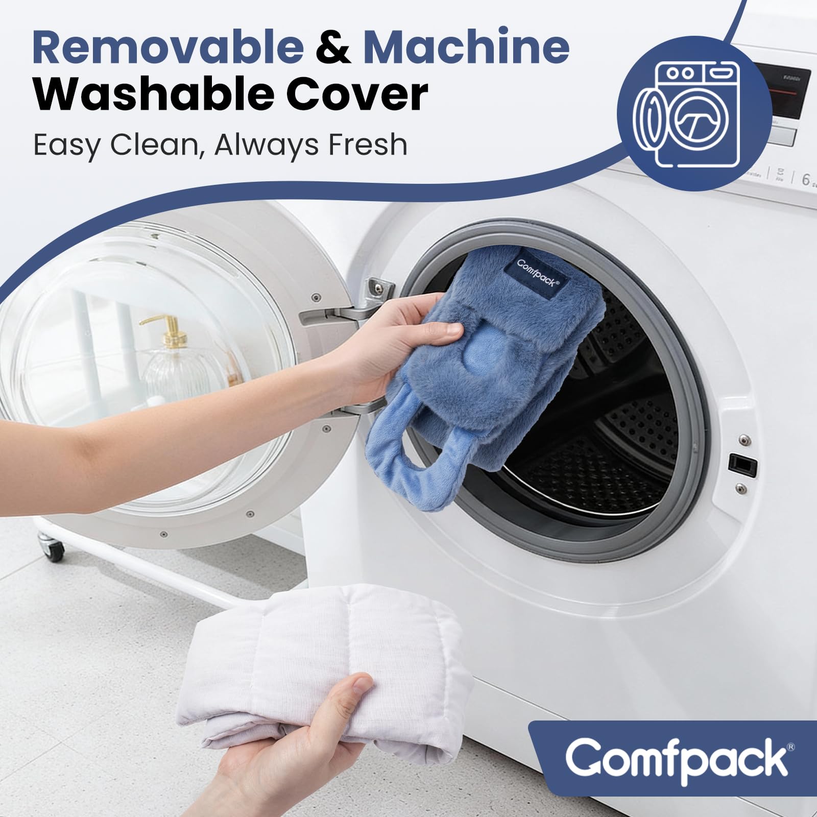 Relleno natural de Comfpack mantiene calor con ligera presión.