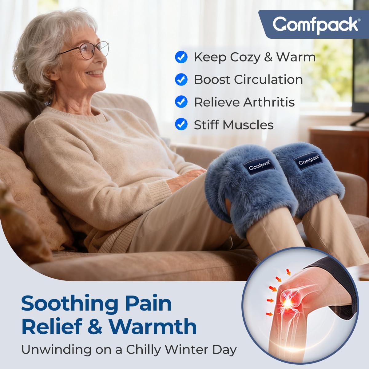 Comfpack rodilla calor para microondas: uso práctico sin cables.