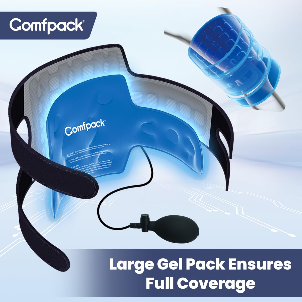 Comfpack sistema de 4 correas ajustables mantiene la rodillera en su lugar.
