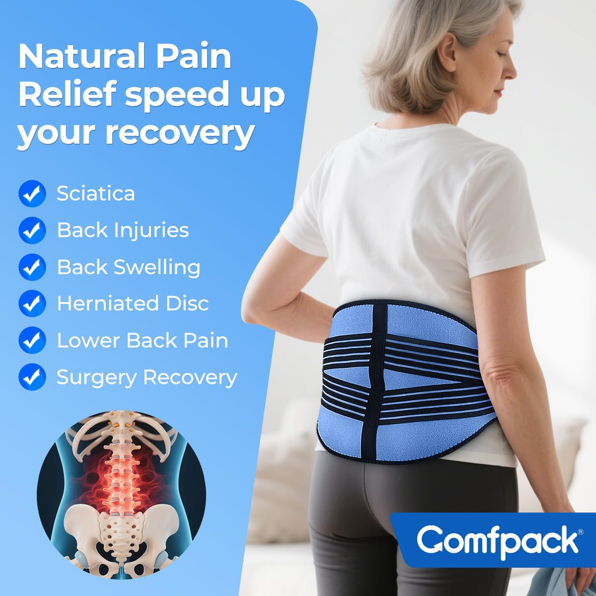 Comfpack uso diario en casa o trabajo para dolor lumbar.