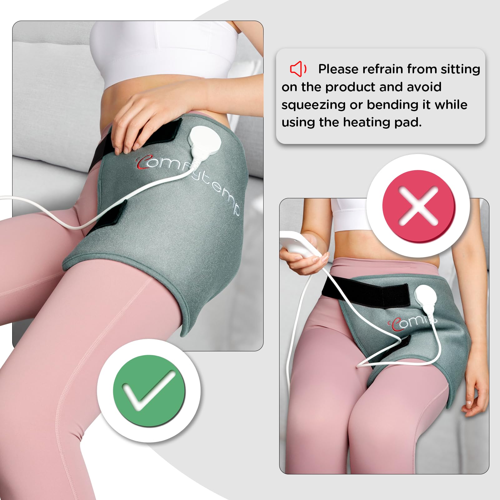 Almohadilla de cadera Comfytemp lavable para limpieza fácil.