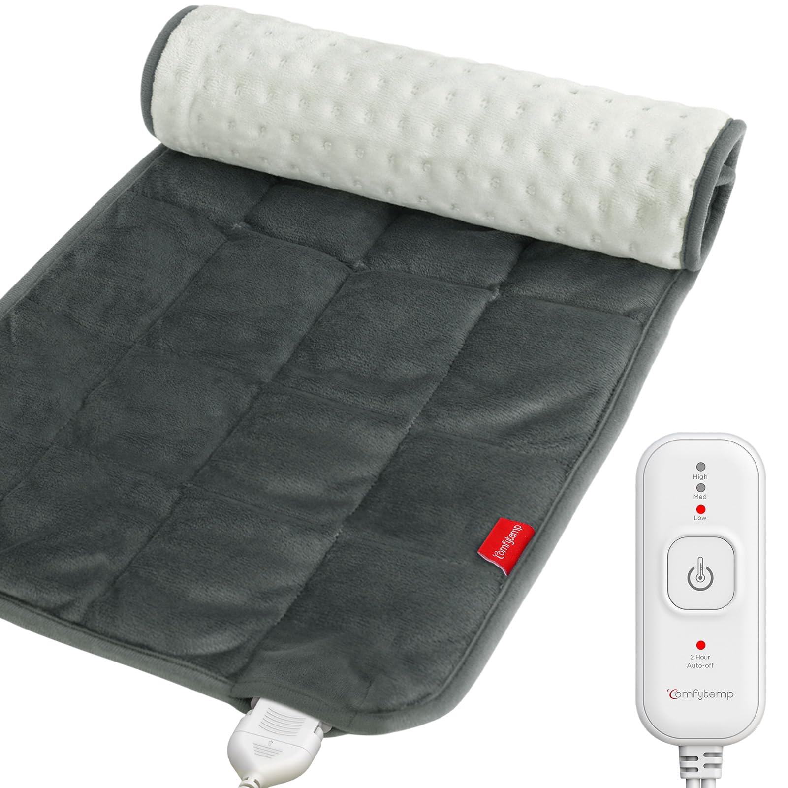 Almohadilla de calor con peso de Comfytemp para espalda, ofrece contorno y calor envolvente.