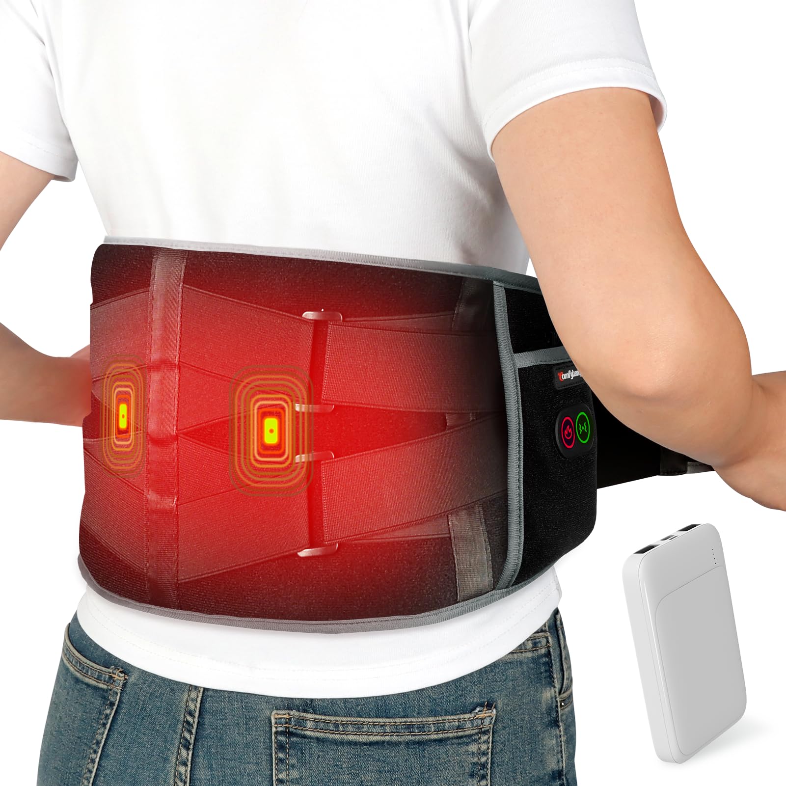Almohadilla de calor inalámbrica Comfytemp con masaje para la espalda, ideal para uso diario.