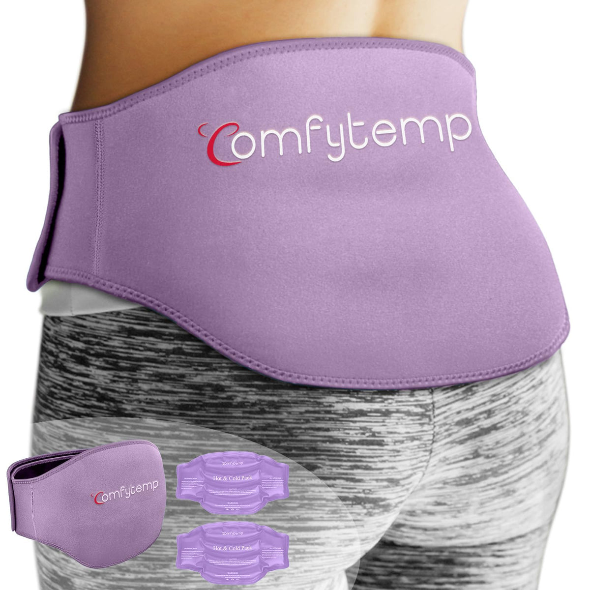 Almohadillas gel frío Comfytemp, dos piezas reutilizables para alivio lumbar.