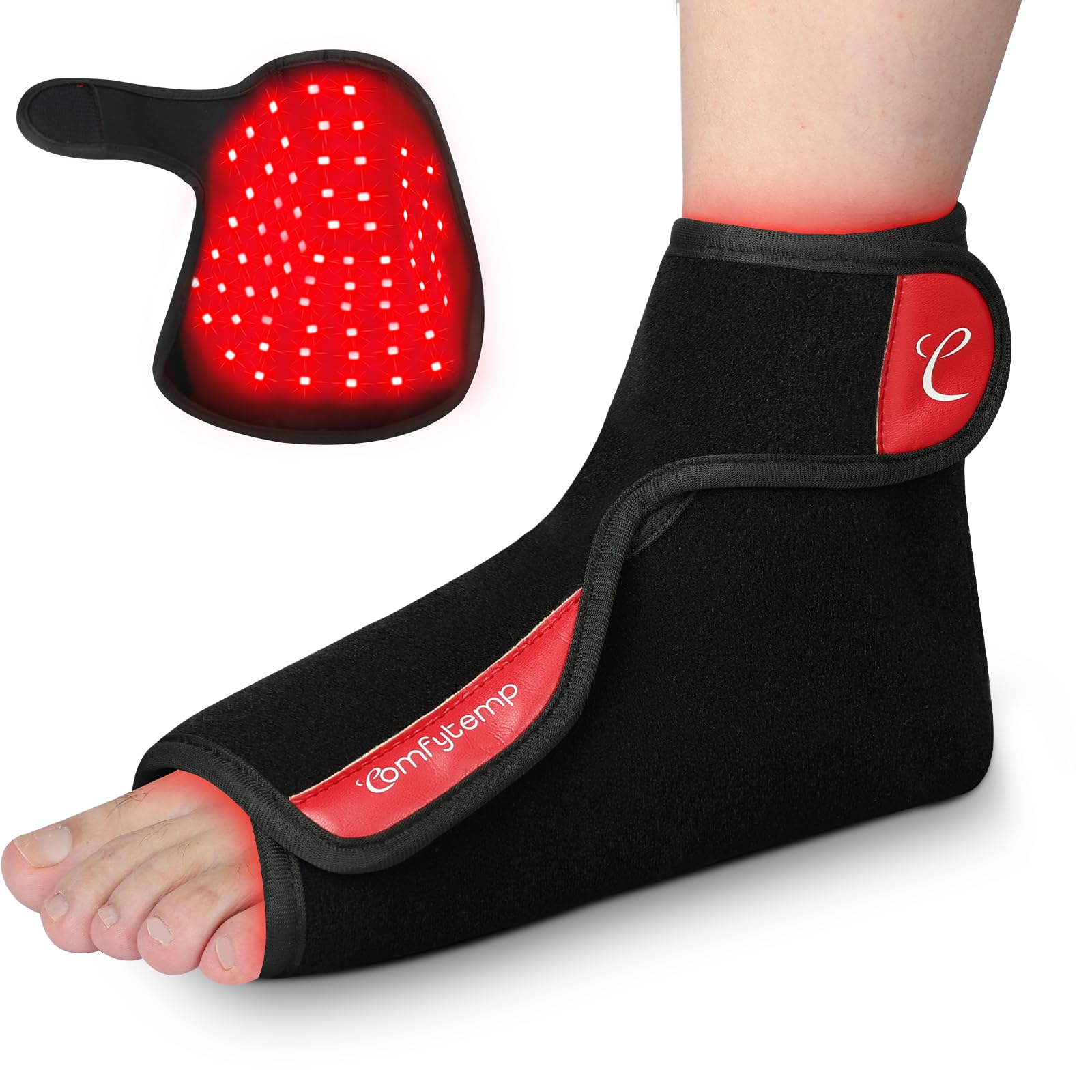 Comfytemp vendaje para pies con luz roja inalámbrica, cómodo ajuste para el hogar.