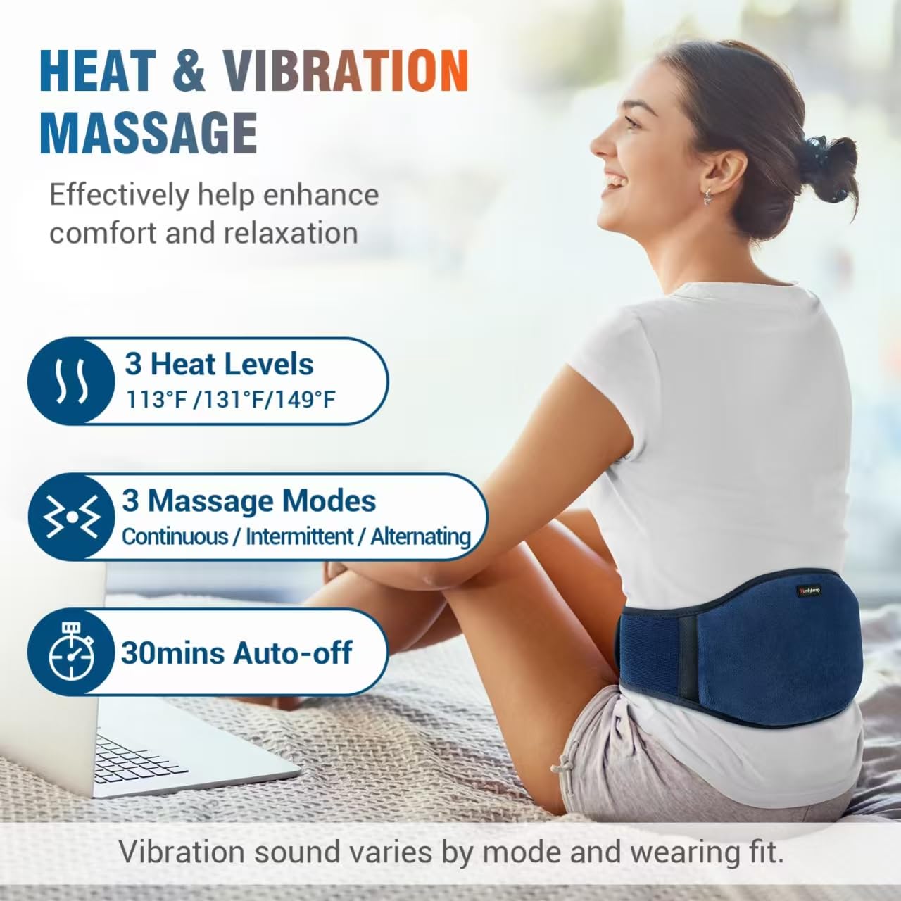 Calor y masaje para cintura por Comfytemp, diseño ergonómico y cómodo