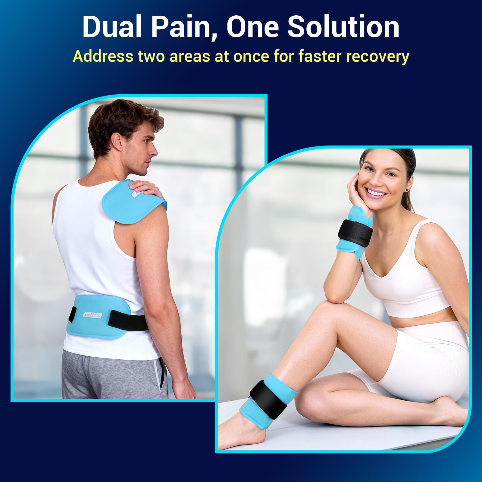 Correas ajustables para fijar las bolsas Comfytemp en diferentes zonas.