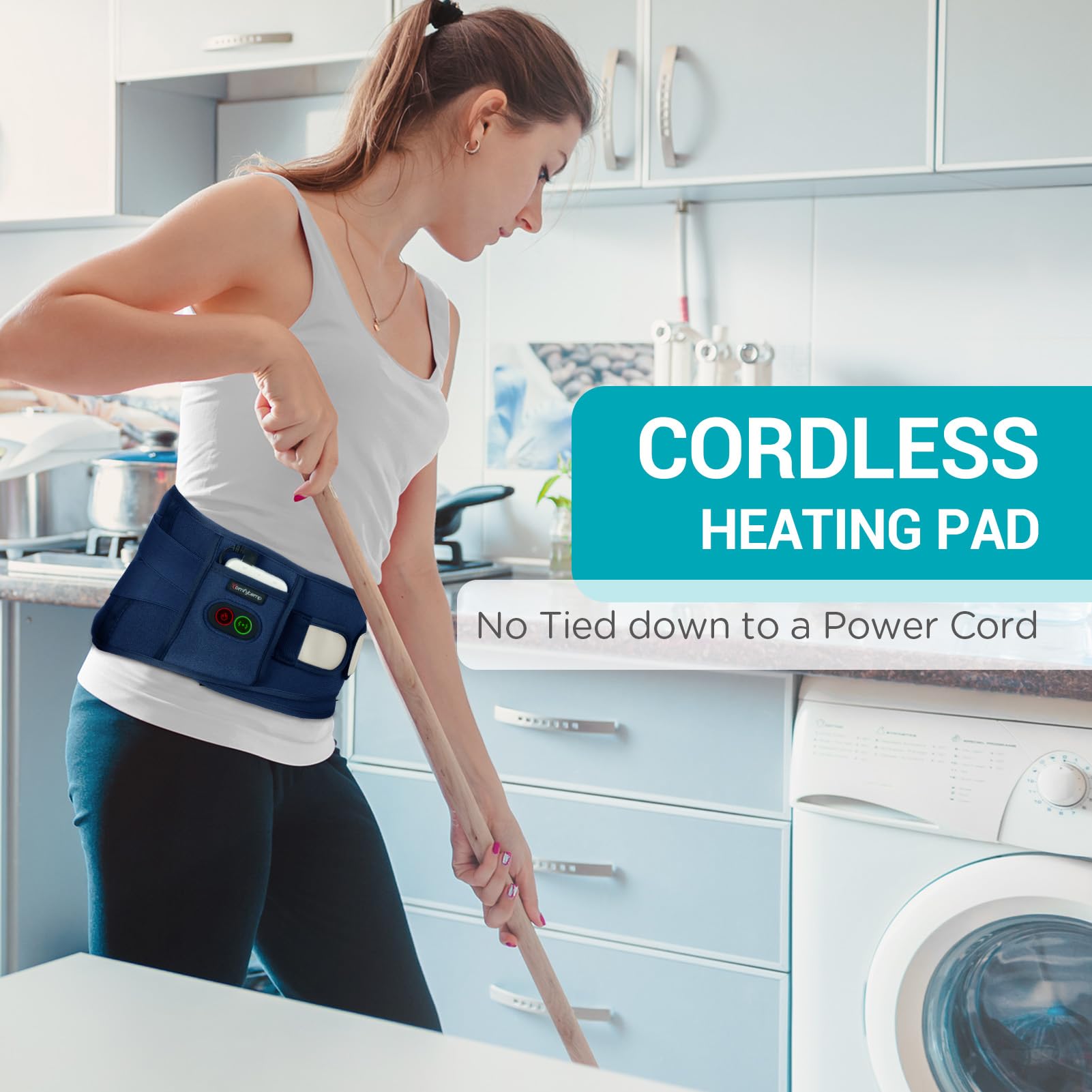 Correas elásticas ajustables de Comfytemp para soporte lumbar cómodo.