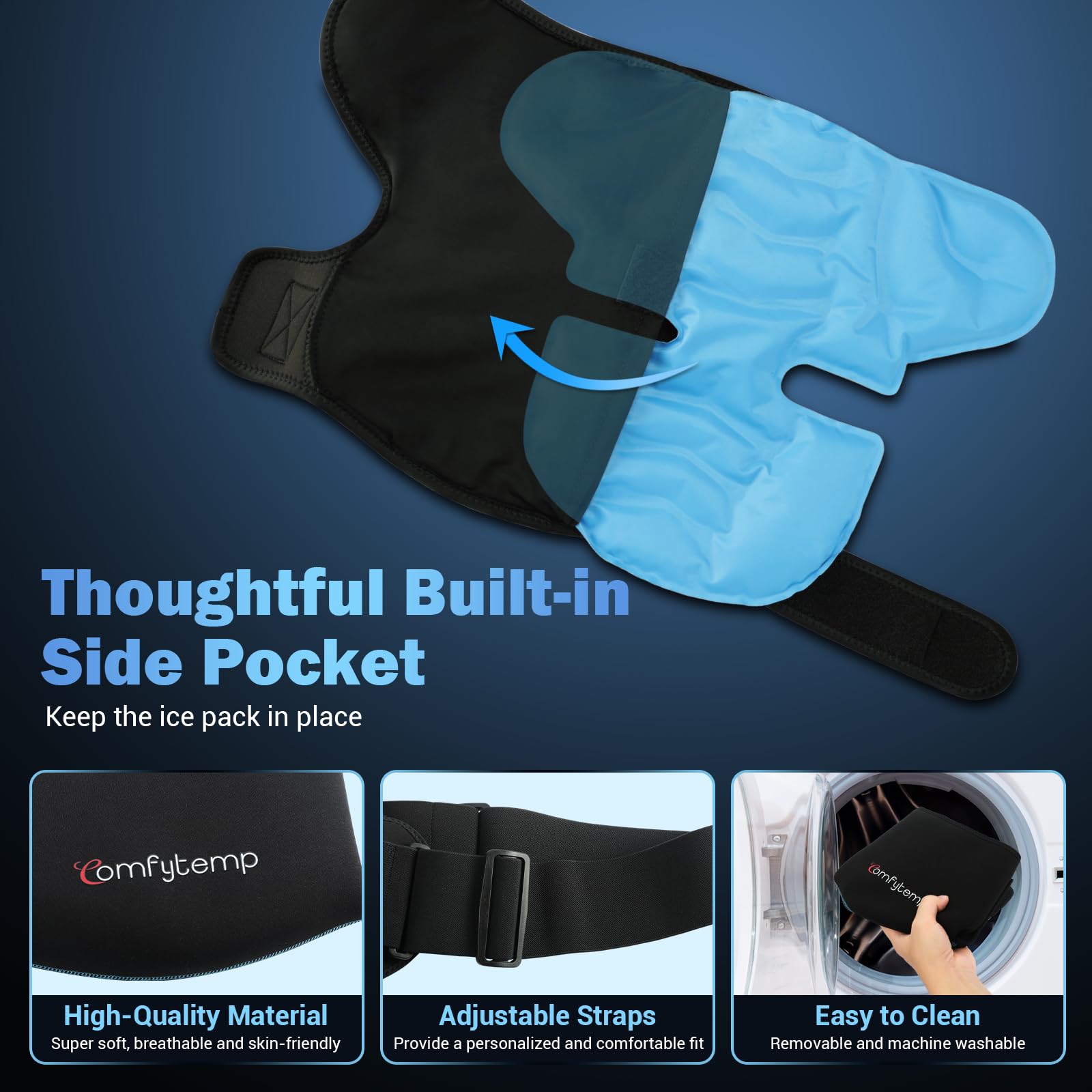 Comfytemp diseño ergonómico hombro: cobertura amplia y confort.