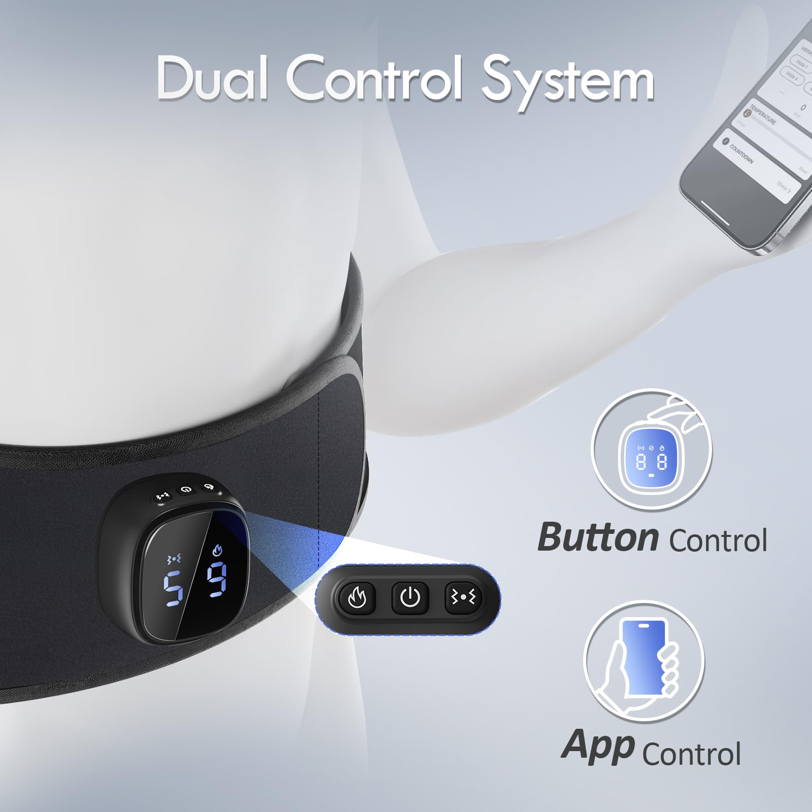 Controles duales de Comfytemp con botones y aplicación.