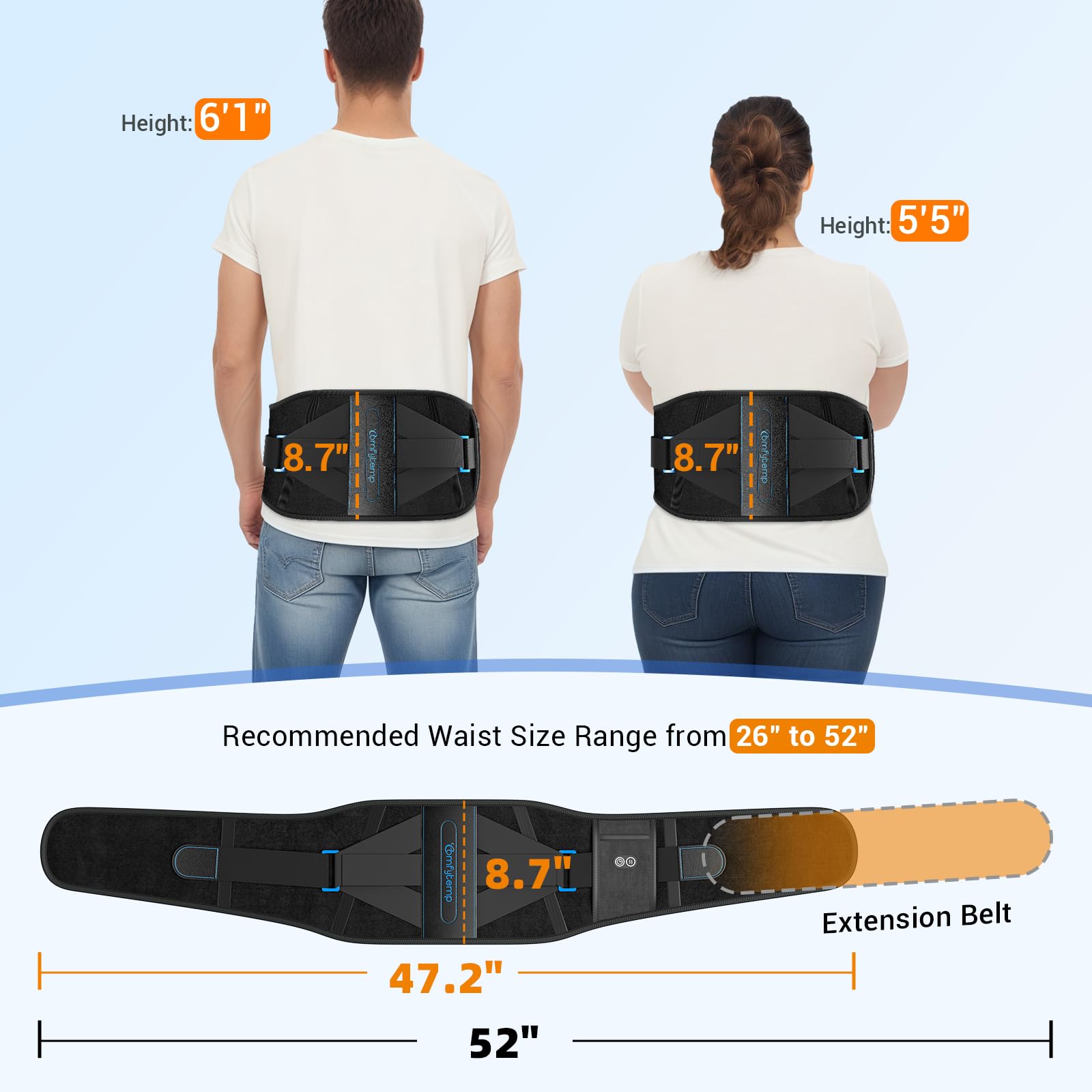 Comfytemp extensor de cinturón 26-52 pulgadas para tallas amplias