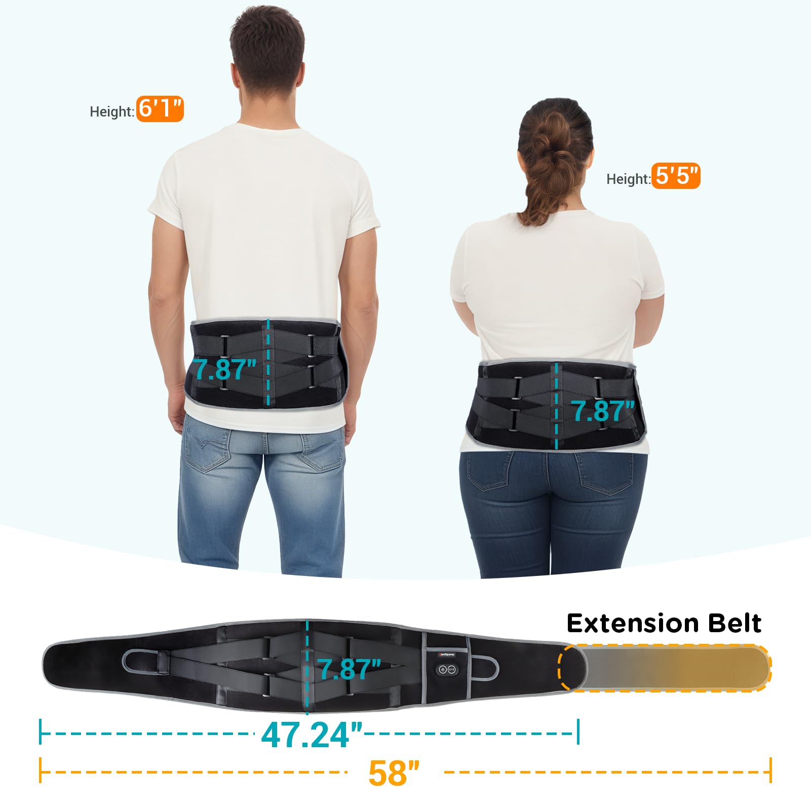 Largo de 47.24 pulgadas con correa extensora para adaptar tallas.