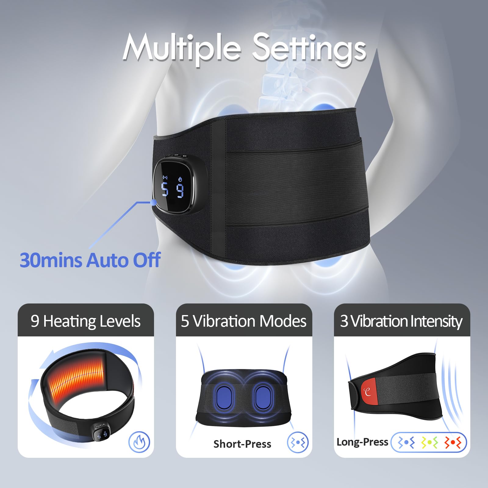 Masaje lumbar suave con Comfytemp para mayor comodidad.