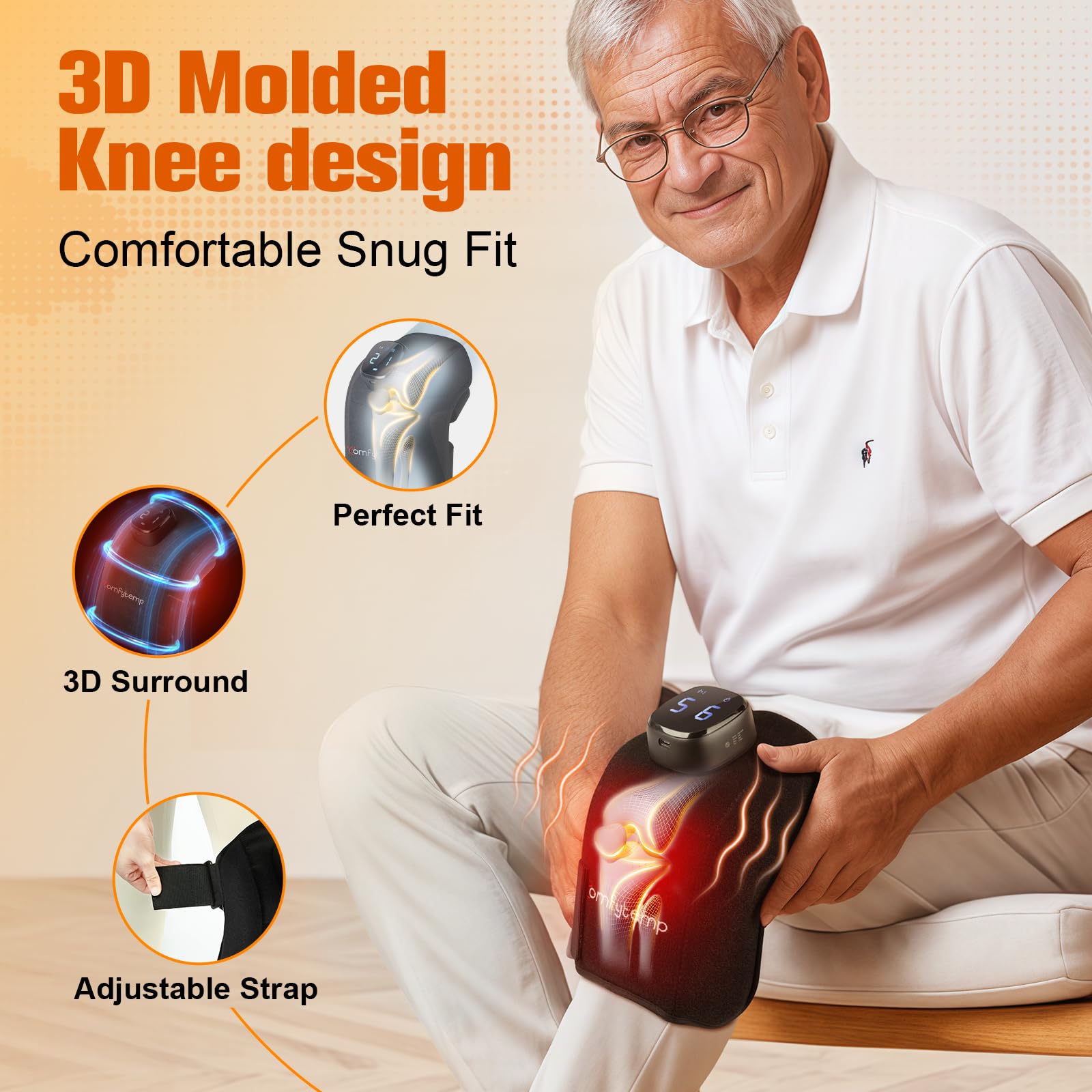 Comfytemp rodilla masaje vibración 5 modos para personalizar la experiencia.