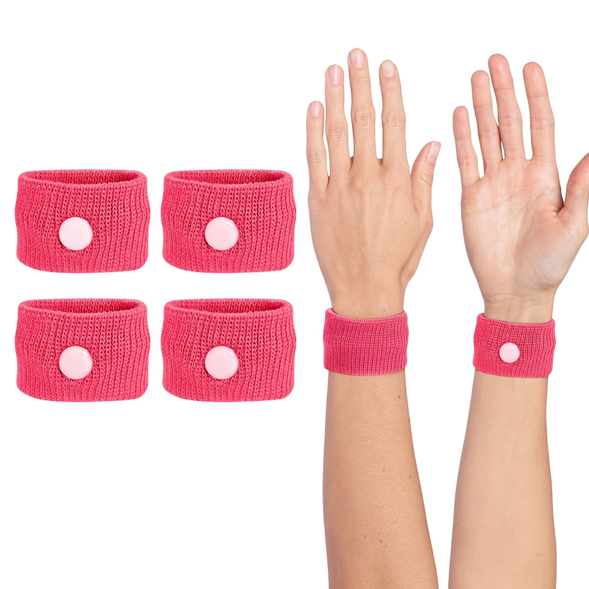 Pulsera COMFYTHERA de mareo con acupresión rosado grande para viajes más cómodos.