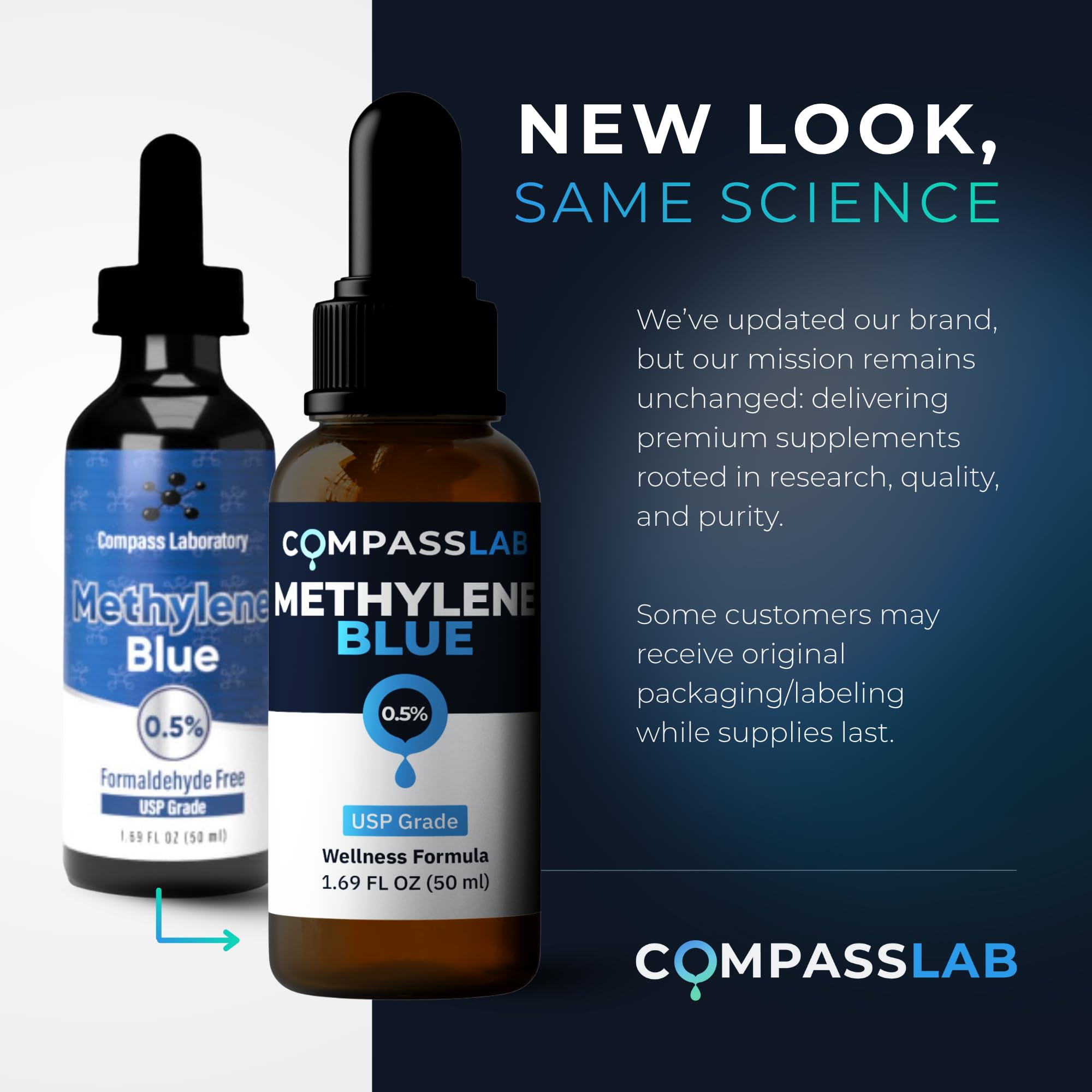 COMPASS LABORATORY metileno azul, sin formaldehido para tranquilidad del usuario.