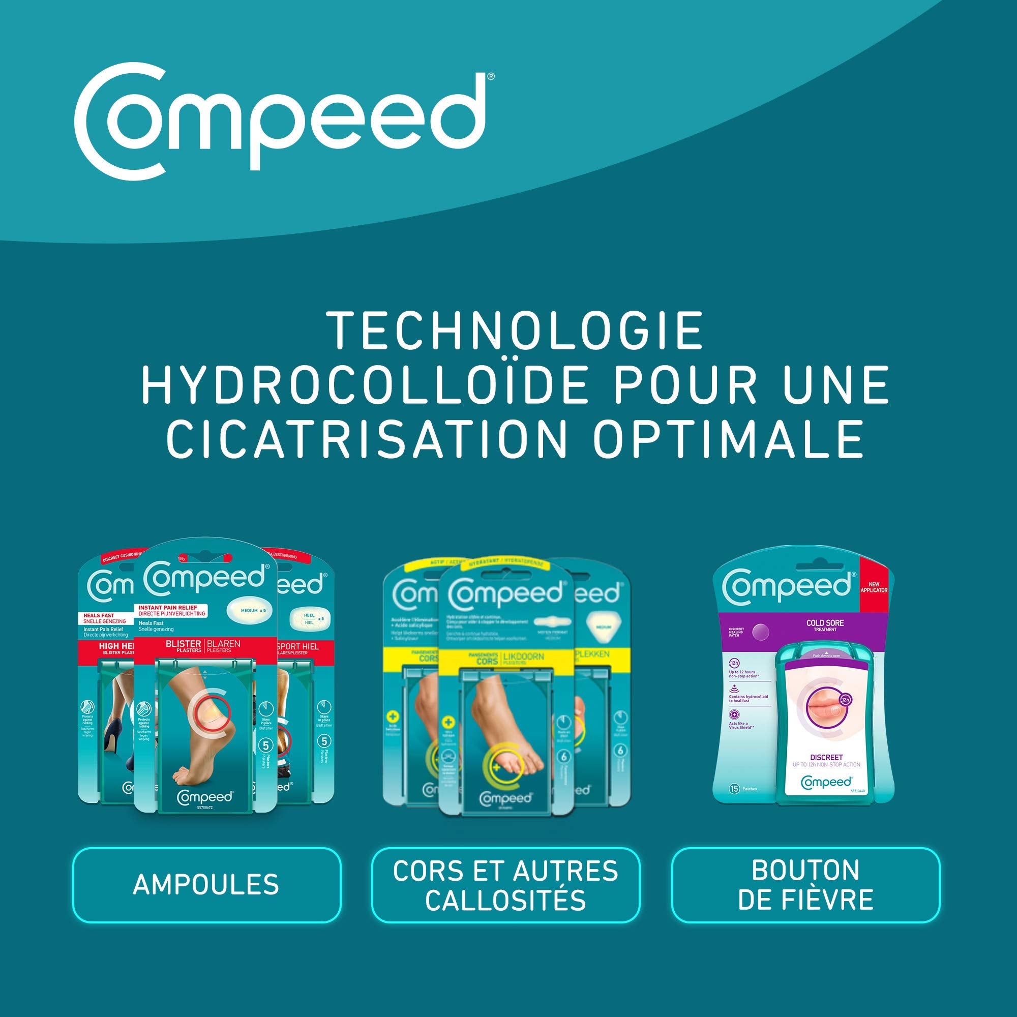 Aplicación fácil de curitas Compeed, segunda piel protectora.