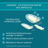 Tecnología hidrocolloide de Compeed, absorbe humedad para piel seca.