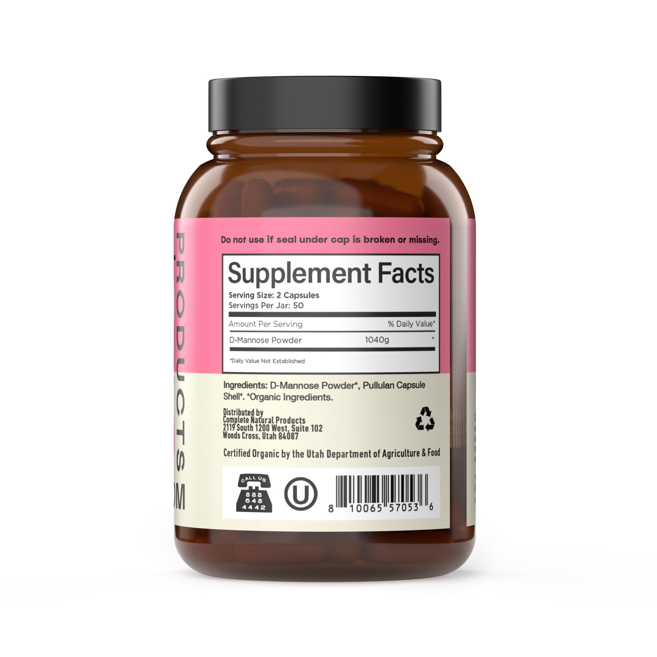 Complete Natural Products D Mannose 520 mg origen orgánico de guar